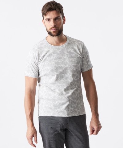 ボーダージャカードリーフプリントカットソー