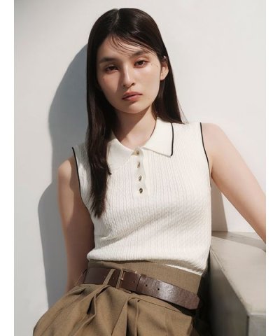 ノースリーブケーブルニットポロ／ウォッシャブル