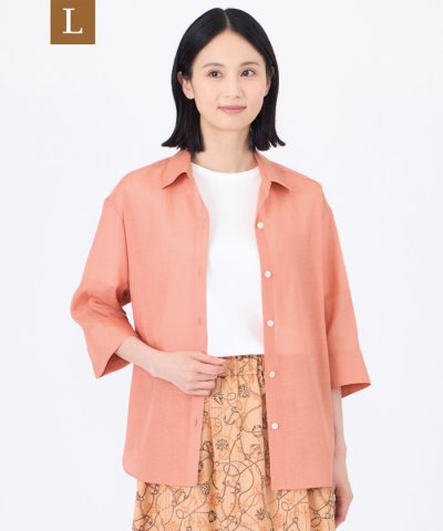 【L】【接触冷感】【ウォッシャブル】シルキーローンシャツブラウス