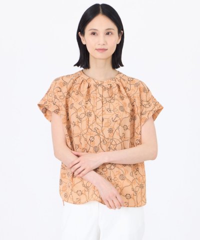 【ウォッシャブル】ミジンサッカー マリンプリントプルオーバーブラウス