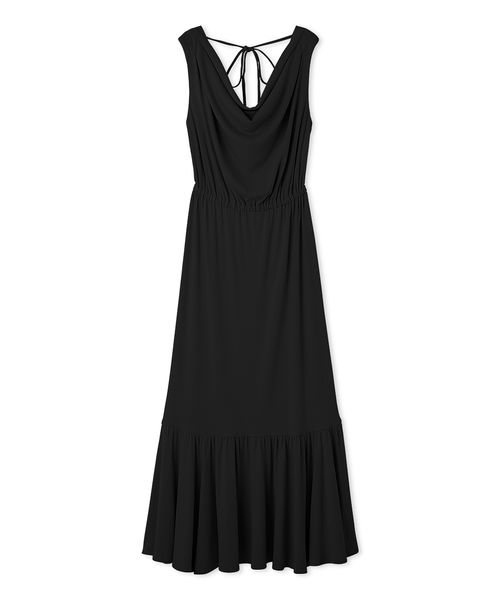SNIDEL ブラック ロング ドレス ワンピース　0 XS～4Lの豊富な展開 ロングスリットが色っぽいスクエアネックの