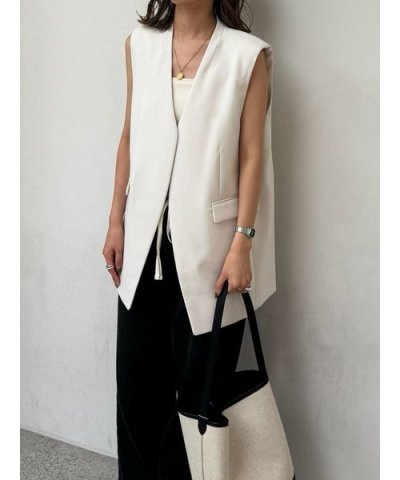 ソリッドノーカラーロングベスト
