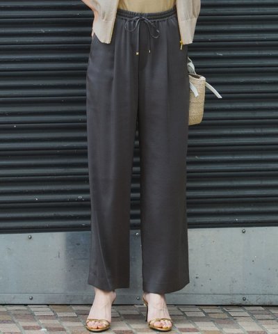 【撥水加工/洗える】スムースサテン タック ワイド パンツ