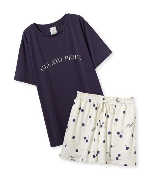 ⭐️　美品タグ付き　ジェラートピケ　接触冷感Tシャツ＆ショートパンツセット 接触冷感】ロゴTシャツ&リブショートパンツセット(カットソー・T