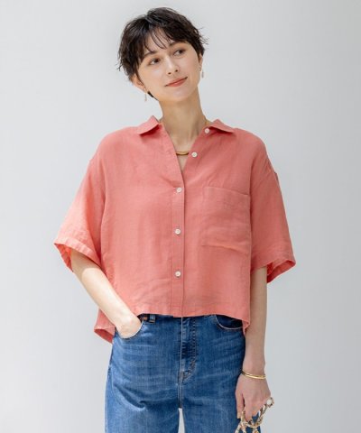 【Oggi7月号掲載/洗える】LIBECOリネン クロップド デザイン シャツ