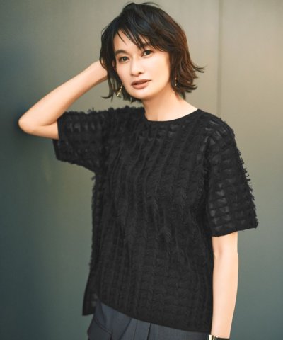 【セットアップ対応・洗える】シアーカットジャカード ニット