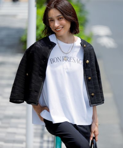 【接触冷感/洗える】BON－PRESAGE ロゴ フレンチスリーブ Tシャツ