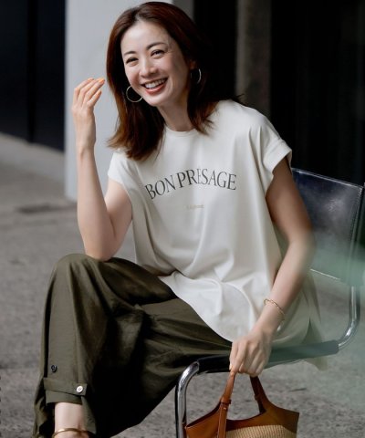 【接触冷感/洗える】BON－PRESAGE ロゴ フレンチスリーブ Tシャツ