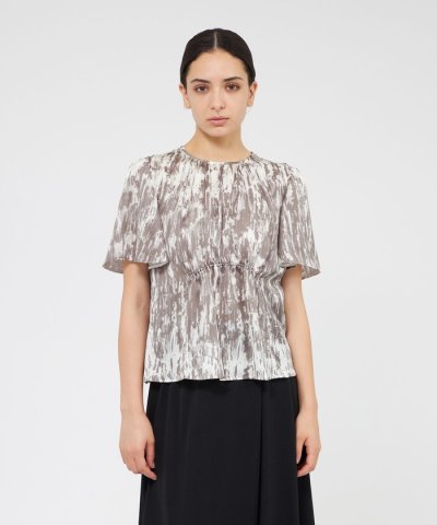 アブストラクトプリント フレアスリーブブラウス