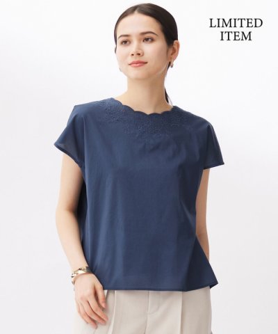 【WEB限定・接触冷感・洗える】エンブロイダリーローンプルオーバー ブラウス