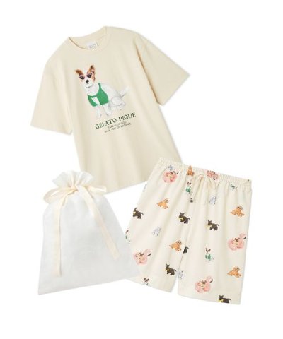 【ラッピング済み】【UNISEX】ワンポイントTシャツ&DOG総柄ハーフパンツS