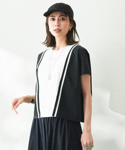 【接触冷感・UVケア・洗える】シルケットスムースコンビ バイカラーカットソー