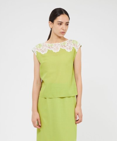 バイカラーエンブロイダリー フレンチスリーブブラウス