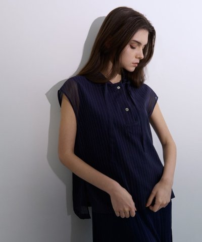 シアーストライプ フーディーブラウス