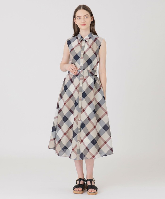 美品　ブルーレーベルクレストブリッジ　ワンピース　チェック　ベージュ ブルーレーベルクレストブリッジ ドッキングワンピース チェック