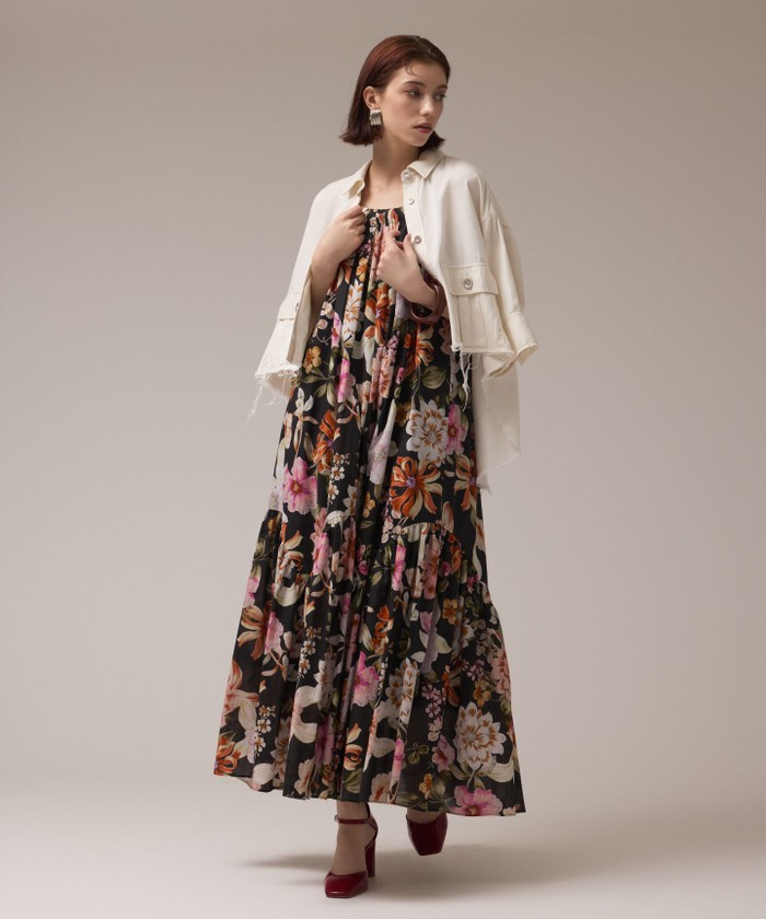 GRACECONTINENTAL フラワープリントキャミドレス ブラック 36 GRACECONTINENTAL フラワープリントキャミドレス ブラック 36