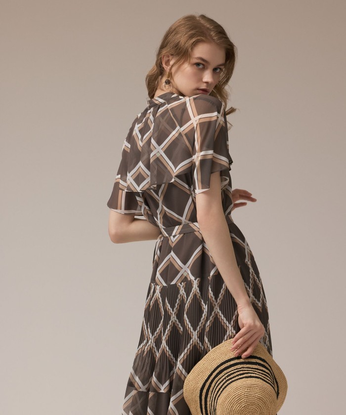 GRACECONTINENTAL チェックプリントプリーツワンピース ブラウン 36