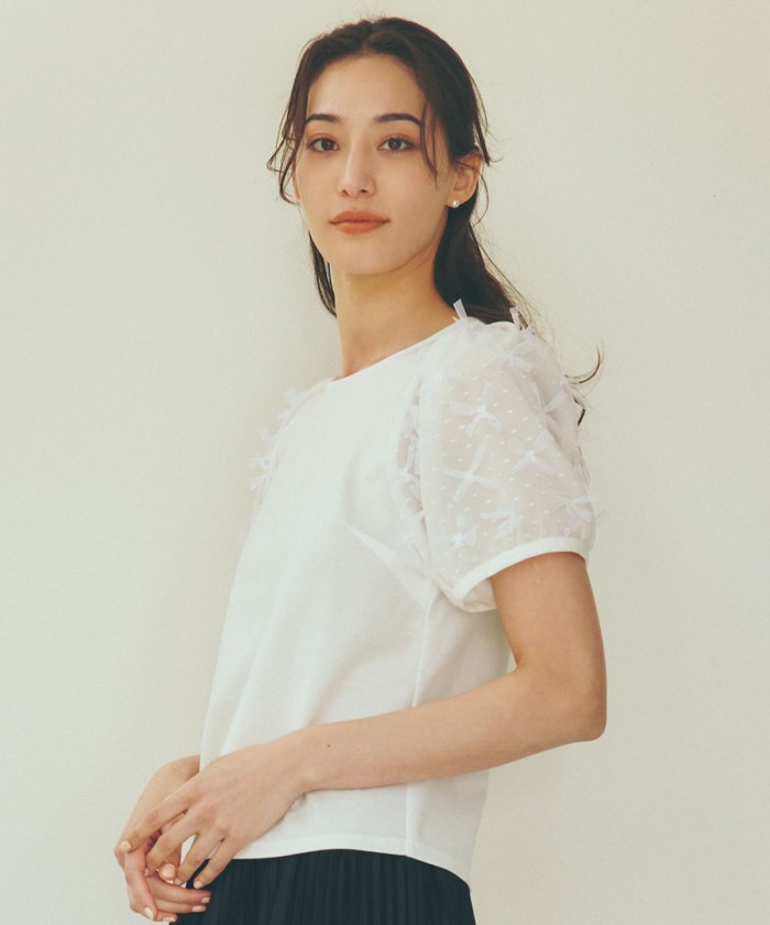TO BE CHIC トゥー ビー シック ロング トップス カットソー サマーニット チュニック 半袖 フリル グリーン ブラウスレイヤー ニットチュニック(トップス)｜TO BE CHIC