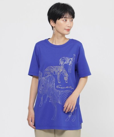 【接触冷感】【ウォシャブル】メタリックゼブラプリントチュニックカットソー