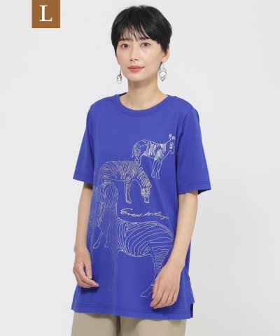 【L】【接触冷感】【ウォシャブル】メタリックゼブラプリントチュニックカットソー