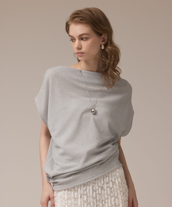GRACECONTINENTAL ラメドレープカットトップ シルバー 36 GRACECONTINENTAL ラメドレープカットトップ シルバー 36