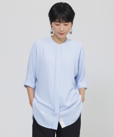 【夏でもさらっと】【吸水速乾】【ウォシャブル】バックサテンジョーゼットブラウス