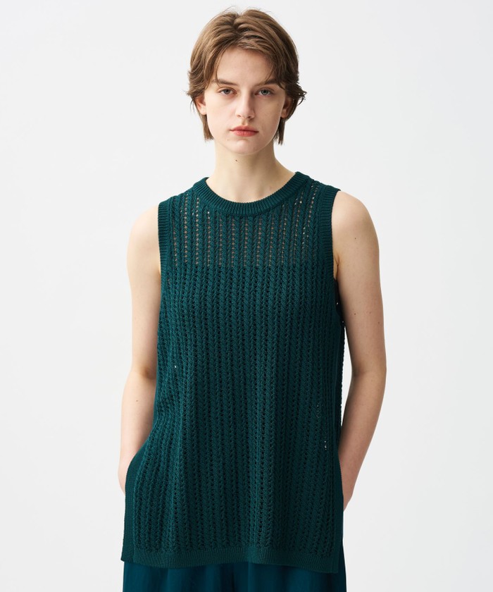 UNCRAVE シースルーケーブルニット ノースリーブトップス ビリジアングリーン F