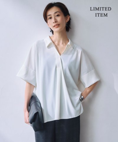 【WEB限定・洗える】シアートリコット スキッパーカットソー
