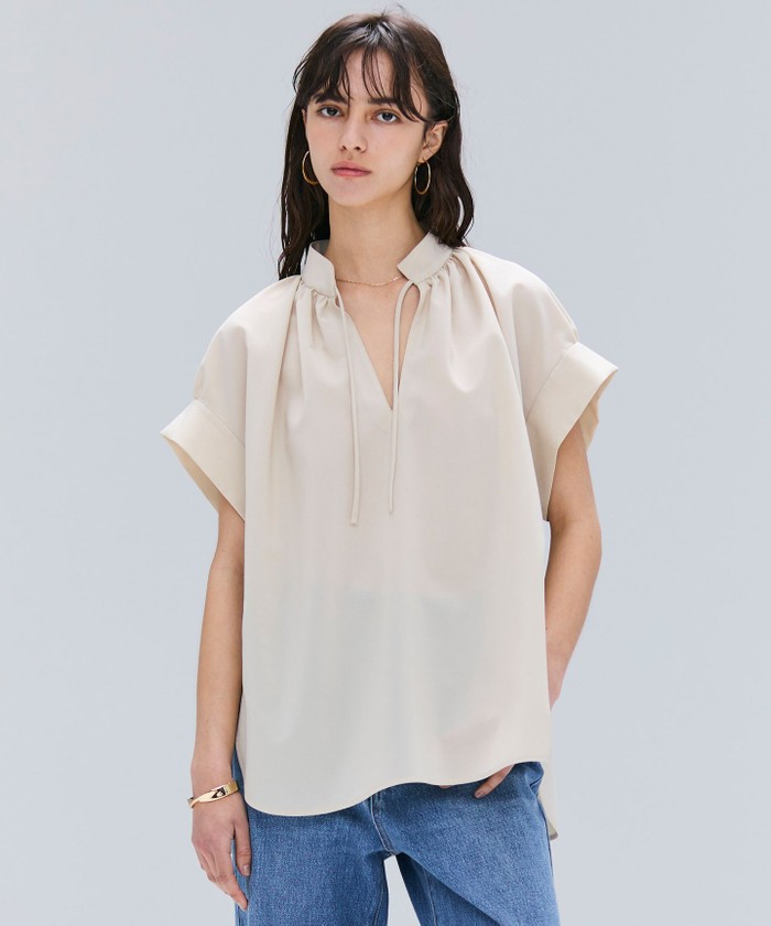 BEIGE 【洗える/接触冷感/速乾/UVケア対応】BATEAU / Vネックバックギャザー 4 BEIGE 【洗える/接触冷感/速乾/UVケア対応】BATEAU / Vネックバックギャザー 4