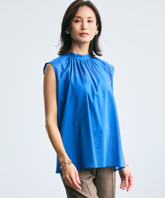 BEIGE 【洗える】BAC / コットンバックボウタイノースリーブブラウス BLUE 2