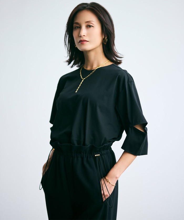 BEIGE 【洗える】DUOMO / コットンスリットスリーブトップス BLACK 4 BEIGE 【洗える】DUOMO / コットンスリットスリーブトップス BLACK 4