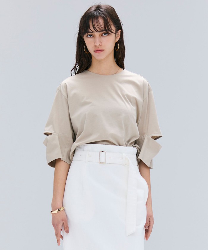 BEIGE 【洗える】DUOMO / コットンスリットスリーブトップス TAUPE 4 BEIGE 【洗える】DUOMO / コットンスリットスリーブトップス TAUPE 4