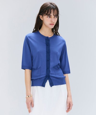 【洗える】VALOIS / ジョーゼットトリム半袖カーディガン