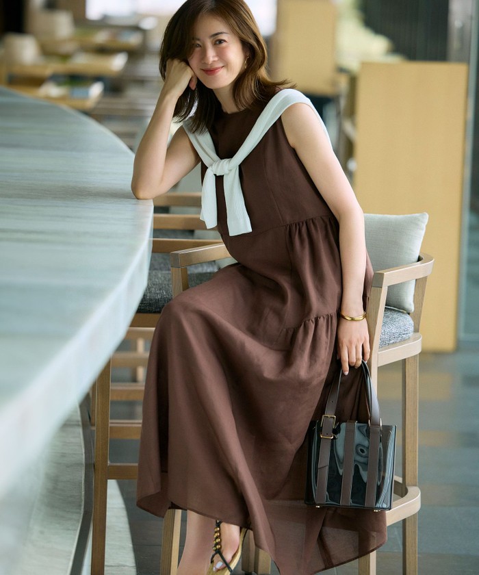 ブラウン ノースリーブ ワンピース 中古 美品 一部店舗限定/接触冷感/洗える】ラミータンブラー ノースリーブ