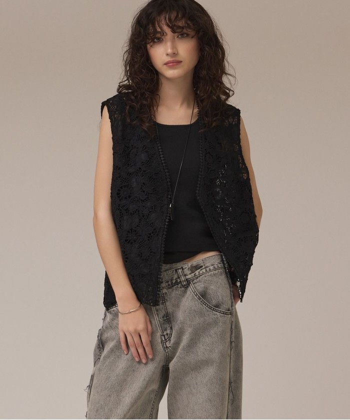 GRACECONTINENTAL レース刺繍ベスト ブラック 36