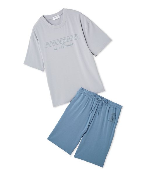 【接触冷感】レーヨンロゴワンポイントTシャツ& ハーフパンツ HOMME】【接触冷感】クールレーヨンロゴTシャツ＆ハーフパンツ