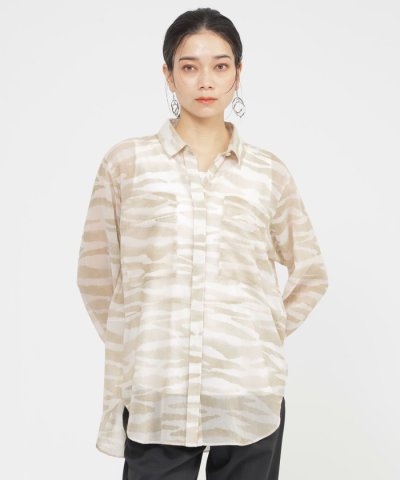 【接触冷感】【ウォッシャブル】シアーボイルゼブラロングシャツ