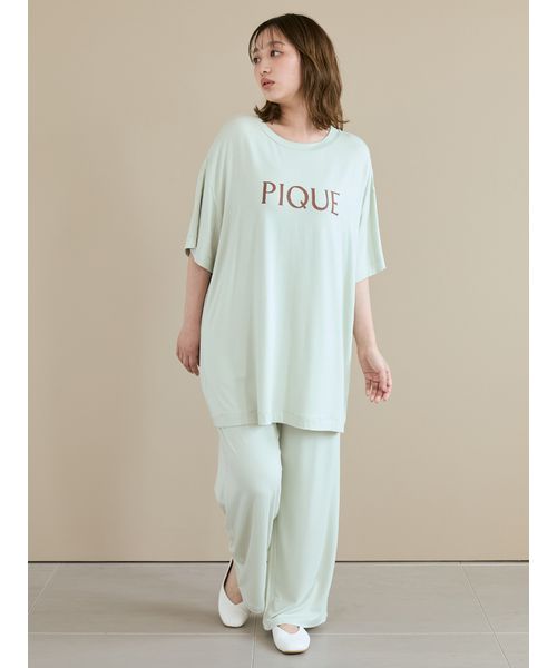 接触冷感】レーヨンロゴTシャツ＆ロングパンツSET