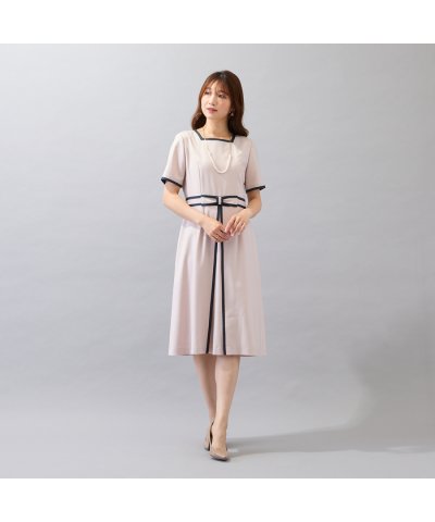 【美シルエットワンピ】【接触冷感/防シワ】パイピングリボンワンピース