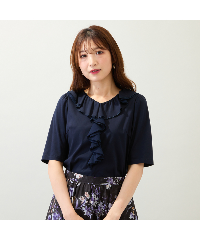 美品　Rose Tiara ネイビー フリル Aライン トップス 伸縮性◎】ライトオンスデニムチュニック（51025503） | Rose