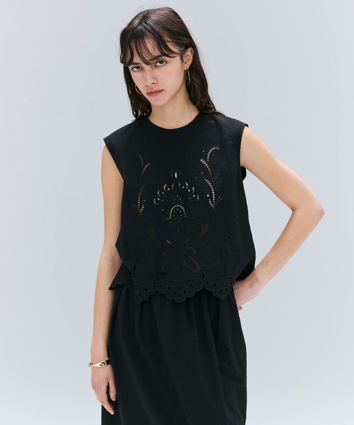 BEIGE 【洗える】GALLERIA / コットンエンブロイダリーノースリーブブラウス BLACK 32 BEIGE 【洗える】GALLERIA / コットンエンブロイダリーノースリーブブラウス BLACK 32