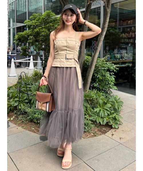 FRAY I.D ベージュドレス FRAY I.D フレイアイディ ベージュチュールミモレドレス | 結婚
