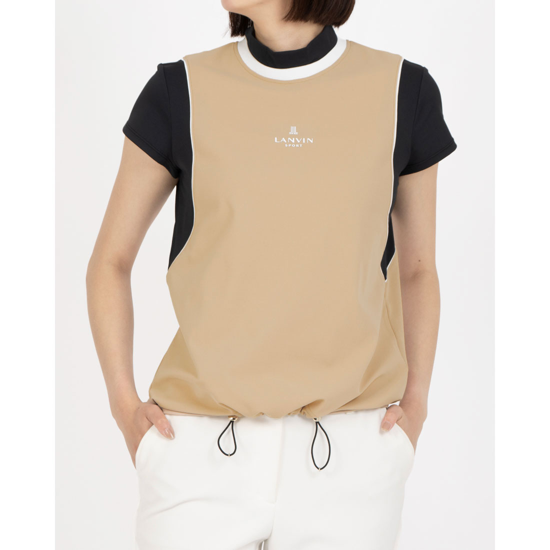LANVIN SPORT ランバンスポーツ 半袖 ジャケット ジャンパー モスグリーン系 レディース 日本製 40サイズ【CT447】 ランバン スポール LANVIN SPORT モックネック半袖シャツ