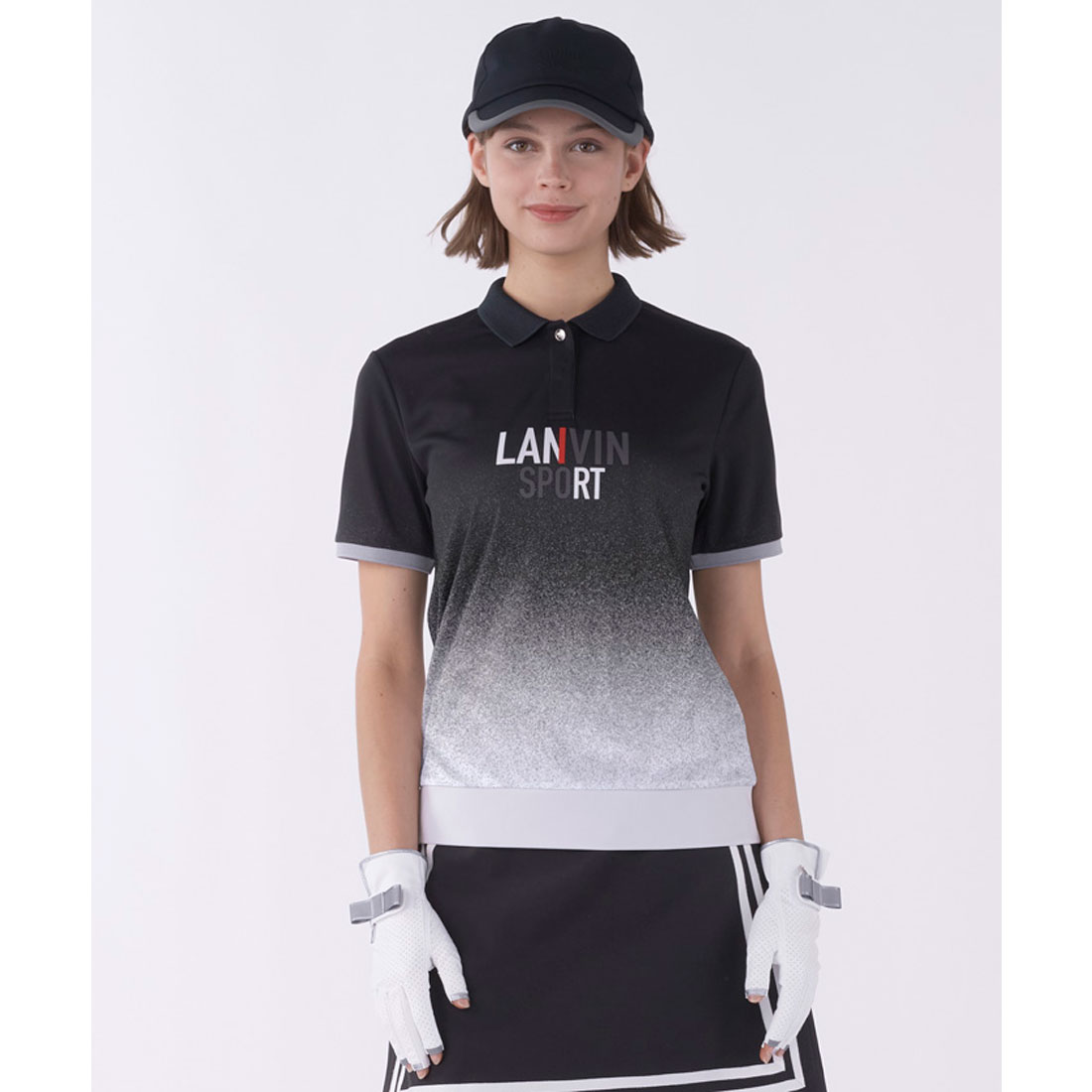 LANVINSPORT ランバン スポール LANVIN SPORT グラデーションプリント半袖ポロシャ ブラック 42 LANVINSPORT ランバン スポール LANVIN SPORT グラデーションプリント半袖ポロシャ ブラック 42