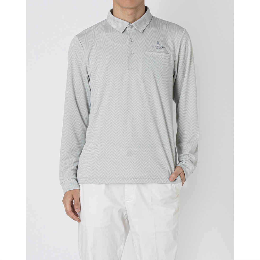 LANVINSPORT ランバン スポール LANVIN SPORT 変形ヘリンボーンジャカード長袖ポロ グレー 40 LANVINSPORT ランバン スポール LANVIN SPORT 変形ヘリンボーンジャカード長袖ポロ グレー 40