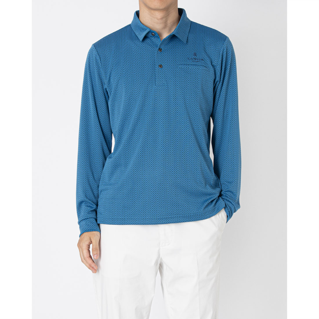LANVINSPORT ランバン スポール LANVIN SPORT 変形ヘリンボーンジャカード長袖ポロ ブルー 38 LANVINSPORT ランバン スポール LANVIN SPORT 変形ヘリンボーンジャカード長袖ポロ ブルー 38