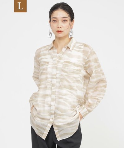 【L】【接触冷感】【ウォッシャブル】シアーボイルゼブラロングシャツ