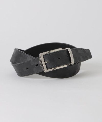 チェックバックルエンボスクレストブリッジチェックリバーシブルベルト