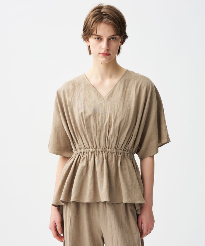 UNCRAVE 【洗濯機洗い可】コットンリネンボイル ペプラムブラウス トープ F UNCRAVE 【洗濯機洗い可】コットンリネンボイル ペプラムブラウス トープ F