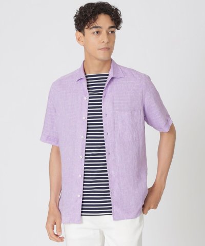 先染めフレンチリネンシャンブレー半袖シャツ